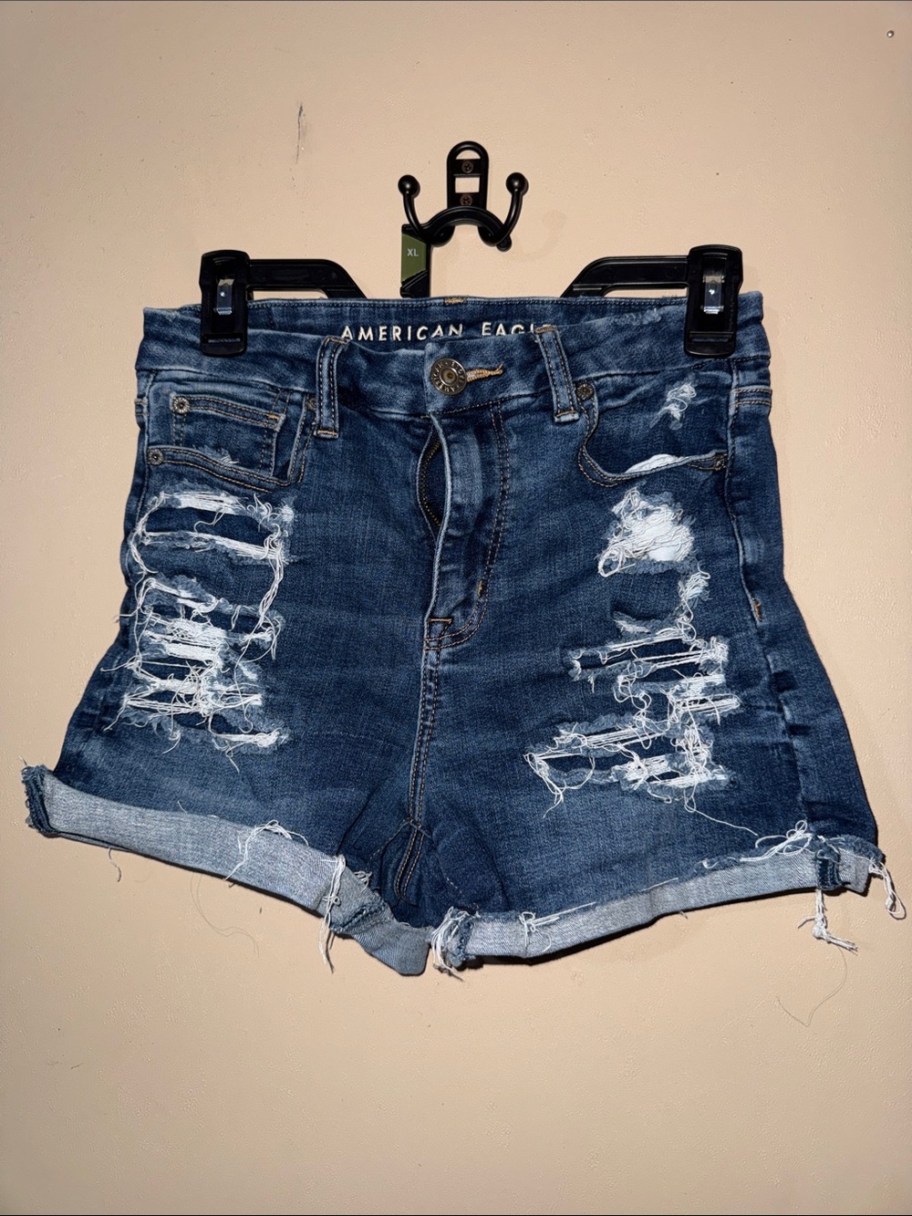 American Eagle Outfitters Distressed Dark Blue Denim Cutoff Shorts